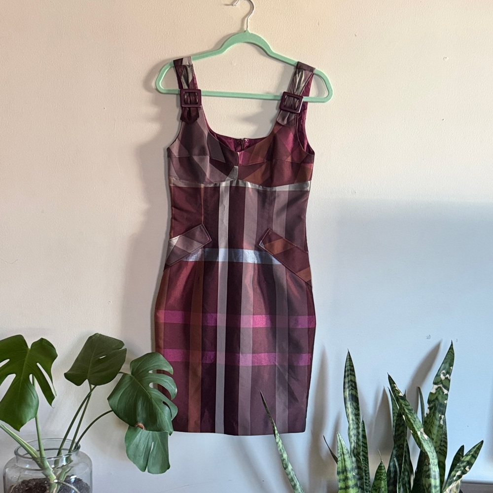 Yoana Baraschi Pink and Brown Plaid Mini Dress